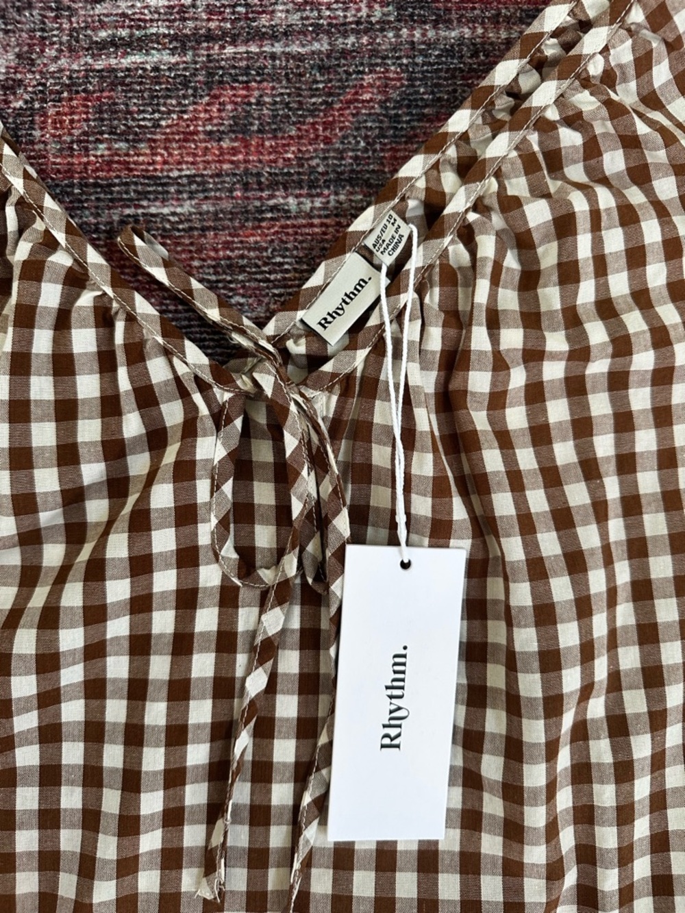 NWT Rhythm Brown Gingham Mini Dress - Picture 3 of 4